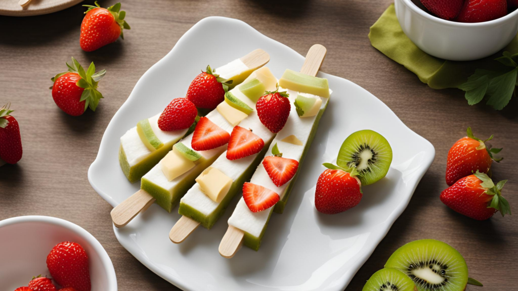 Palitinhos de queijo Litoral Laticínios com frutas picadas 