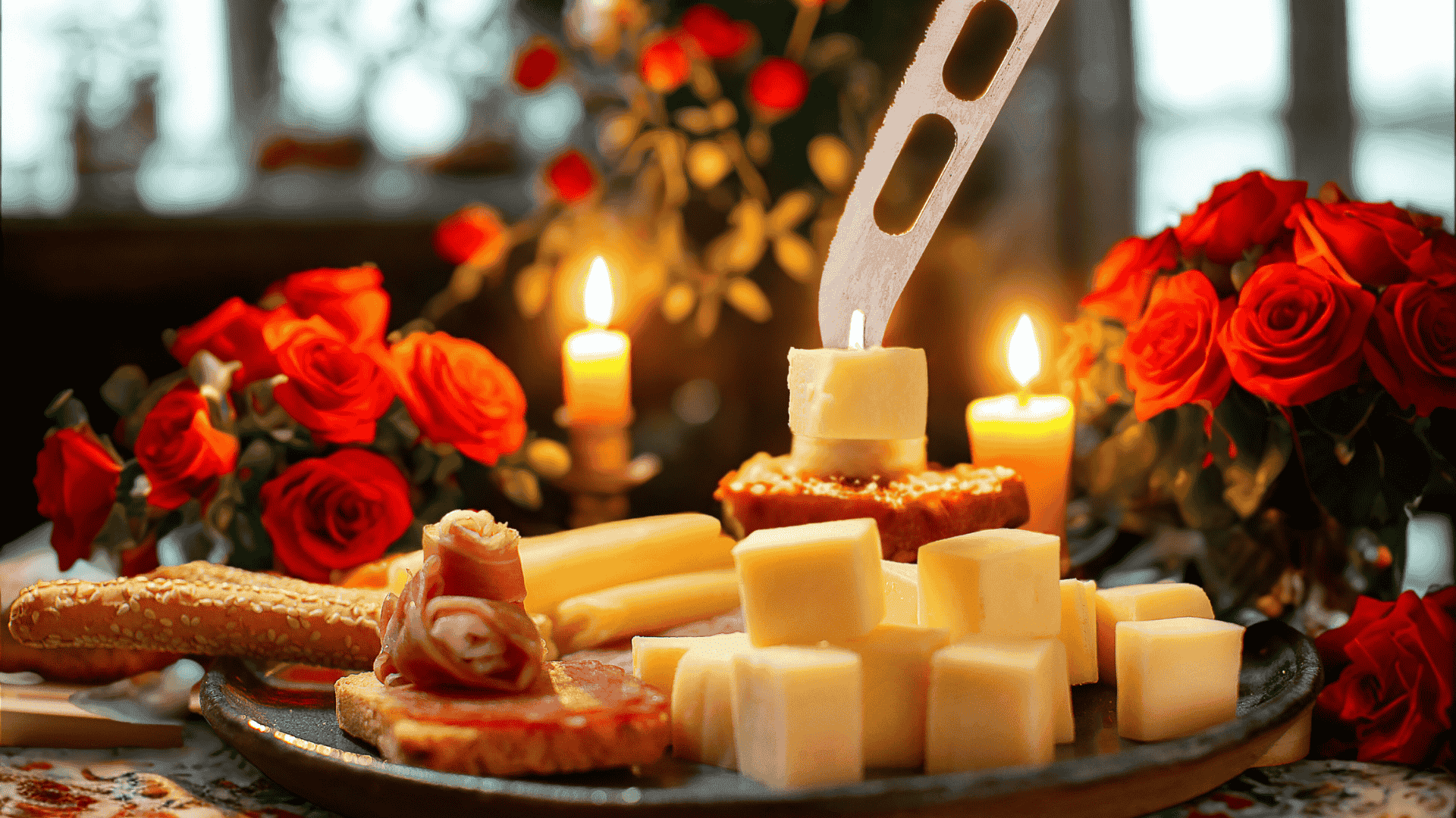 tábua de frios e queijos com mussarela da Litoral Laticínios para um jantar romântico em casa