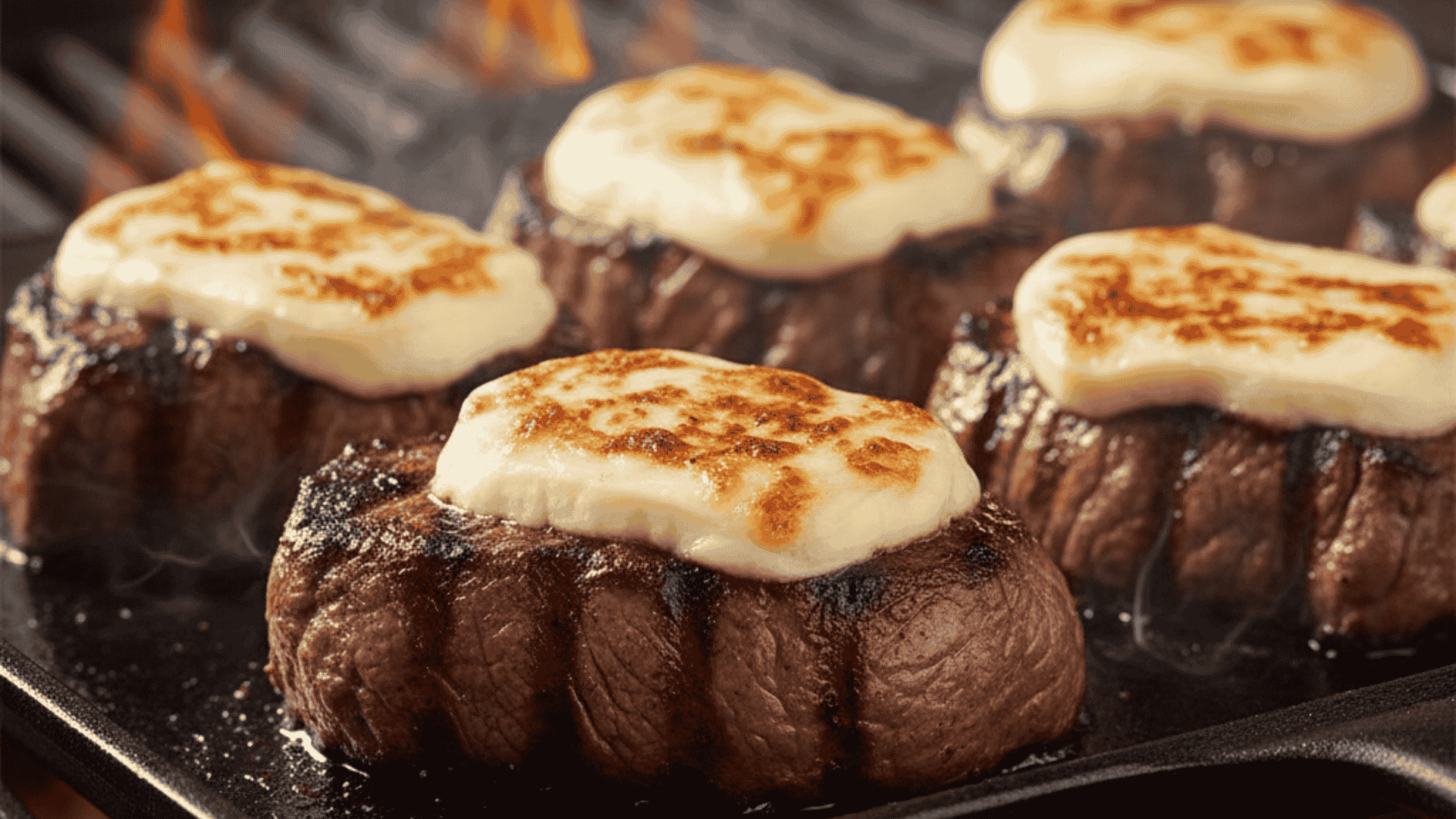carne em fatias com queijo mussarela gratinado na churrasqueira - Litoral Laticínios