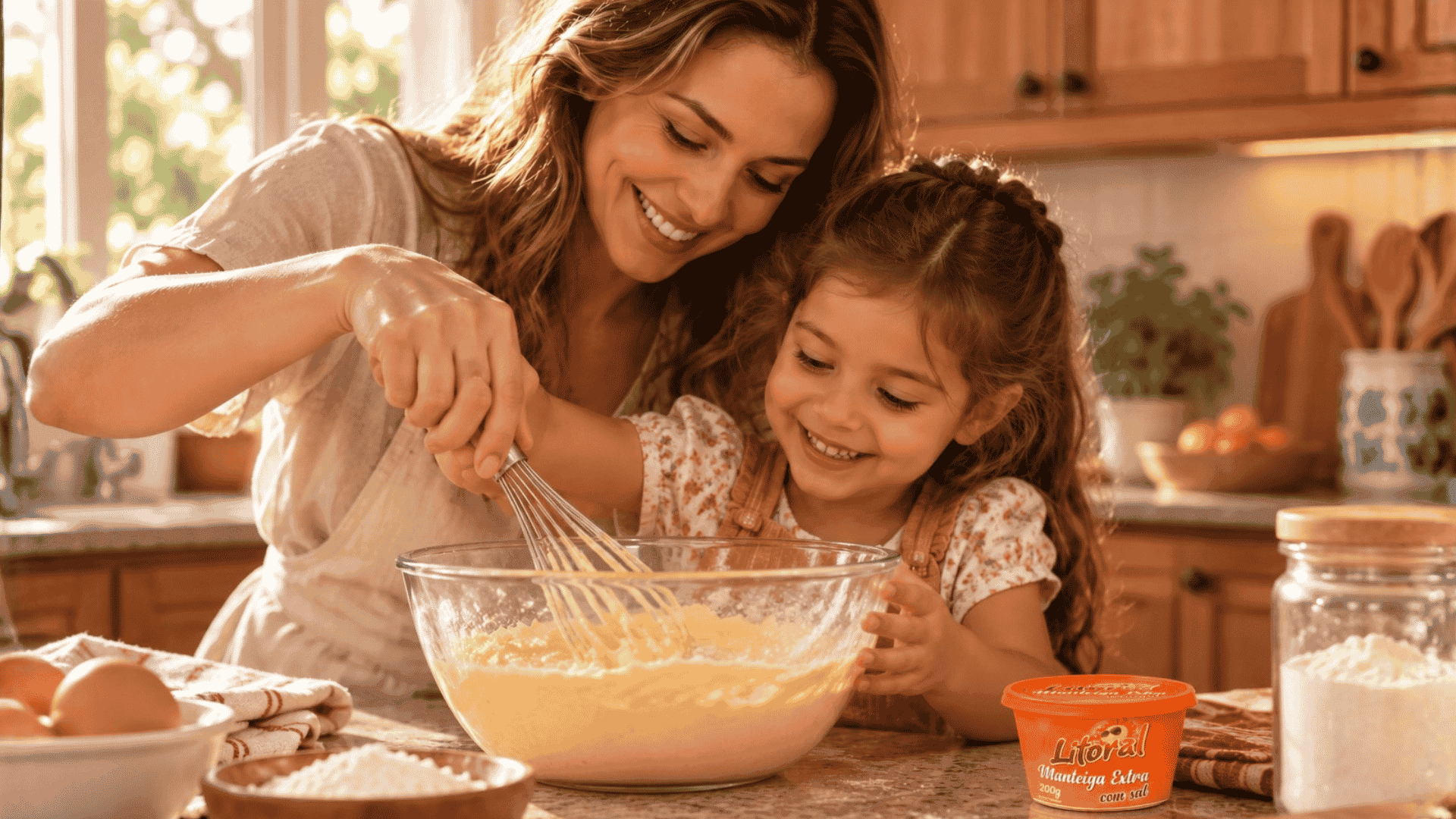 mãe preparando bolo com a filha - Imagem gerada por IA